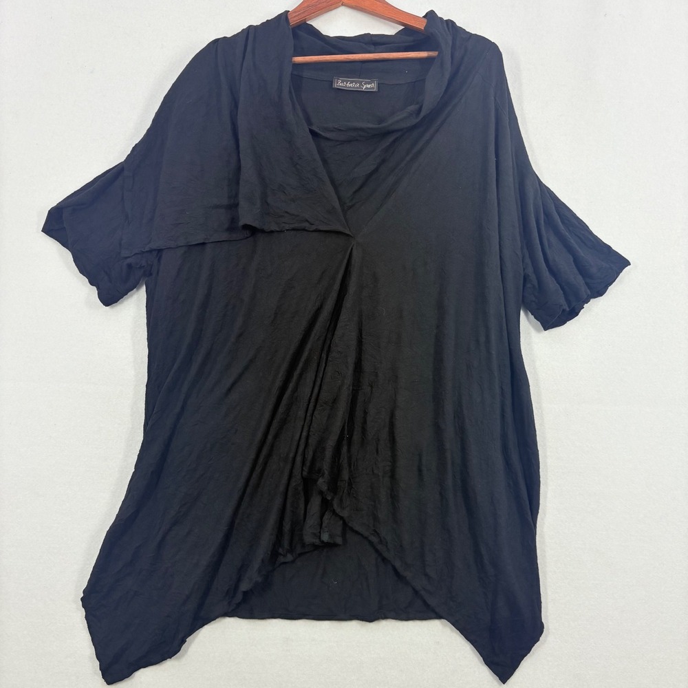 Barbara Speer Black Vneck Tunic Top XL Lagenlook Asymmetrical France Capsule